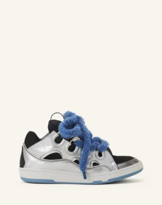 Curb Metallic Leather Sneakers with Mesh Laces