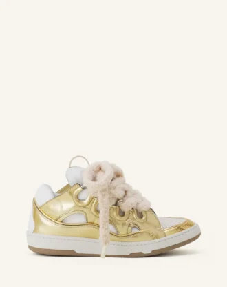 Curb Metallic Leather Sneakers with Mesh Laces