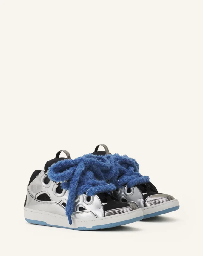 Curb Metallic Leather Sneakers with Mesh Laces Curb Metallic Leather Sneakers with Mesh Laces
