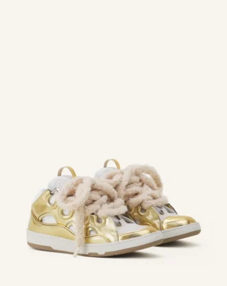 Curb Metallic Leather Sneakers with Mesh Laces