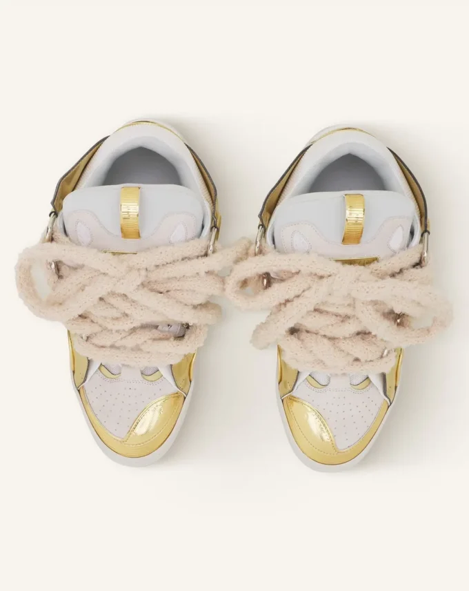 Curb Metallic Leather Sneakers with Mesh Laces Curb Metallic Leather Sneakers with Mesh Laces