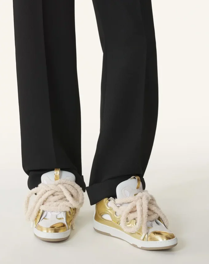 Curb Metallic Leather Sneakers with Mesh Laces Curb Metallic Leather Sneakers with Mesh Laces
