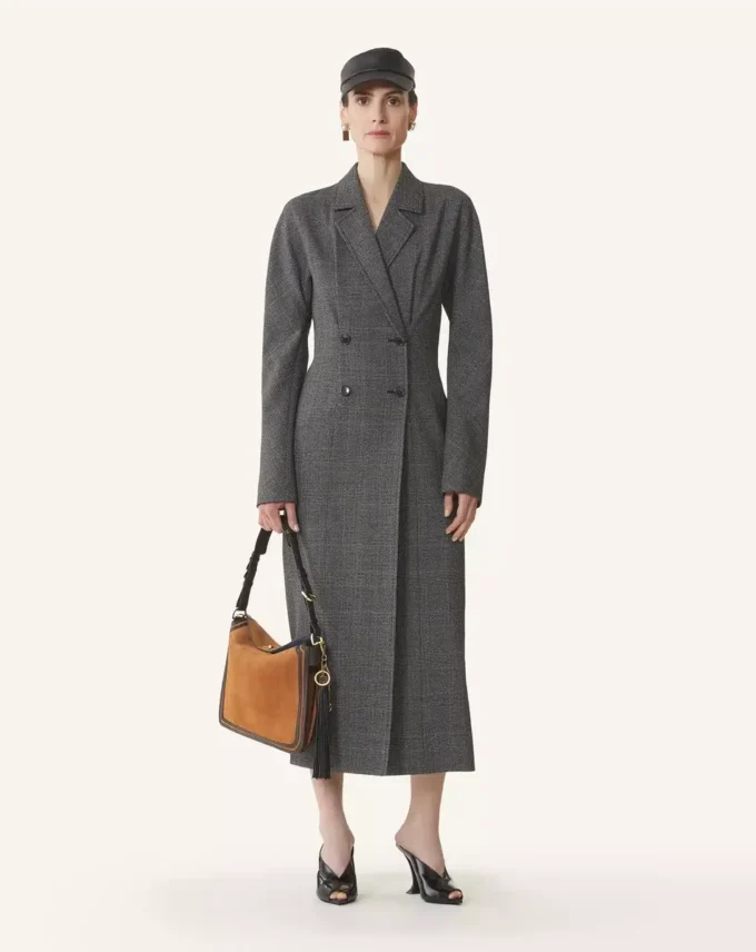 Double-Breasted Prince of Wales Wool Dress