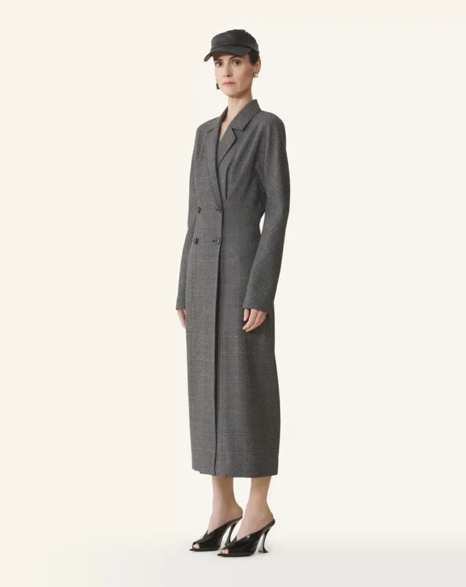 Double-Breasted Prince of Wales Wool Dress