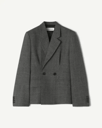 Double-Breasted Tailored Jacket in Prince of Wales Wool