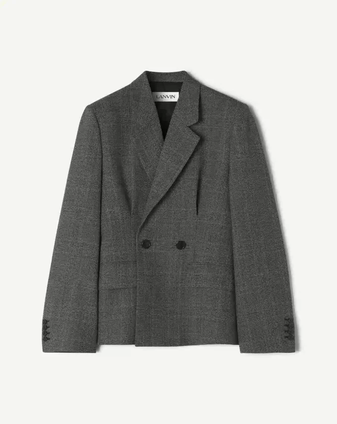 Double-Breasted Tailored Jacket in Prince of Wales Wool Double-Breasted Tailored Jacket in Prince of Wales Wool