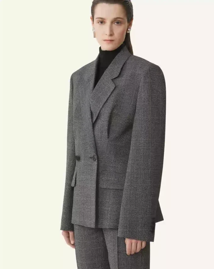 Double-Breasted Tailored Jacket in Prince of Wales Wool Double-Breasted Tailored Jacket in Prince of Wales Wool