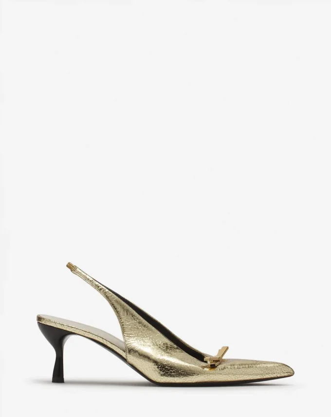 Lanvin Bow Slingback Pumps in Crackled Metallic Leather Lanvin Bow Slingback Pumps in Crackled Metallic Leather