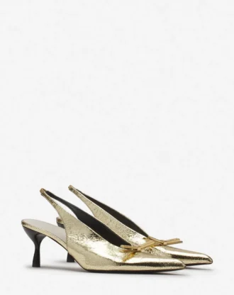Lanvin Bow Slingback Pumps in Crackled Metallic Leather Lanvin Bow Slingback Pumps in Crackled Metallic Leather