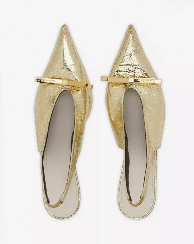 Lanvin Bow Slingback Pumps in Crackled Metallic Leather Lanvin Bow Slingback Pumps in Crackled Metallic Leather