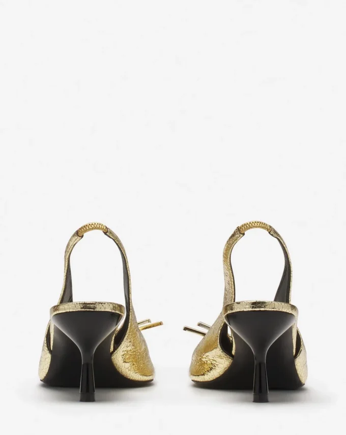 Lanvin Bow Slingback Pumps in Crackled Metallic Leather Lanvin Bow Slingback Pumps in Crackled Metallic Leather