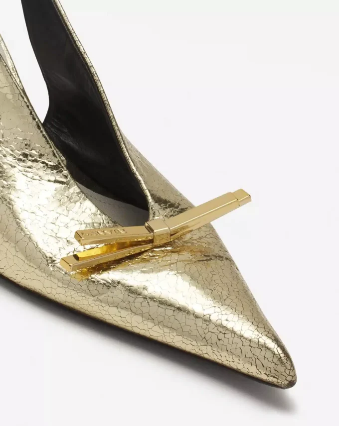 Lanvin Bow Slingback Pumps in Crackled Metallic Leather Lanvin Bow Slingback Pumps in Crackled Metallic Leather