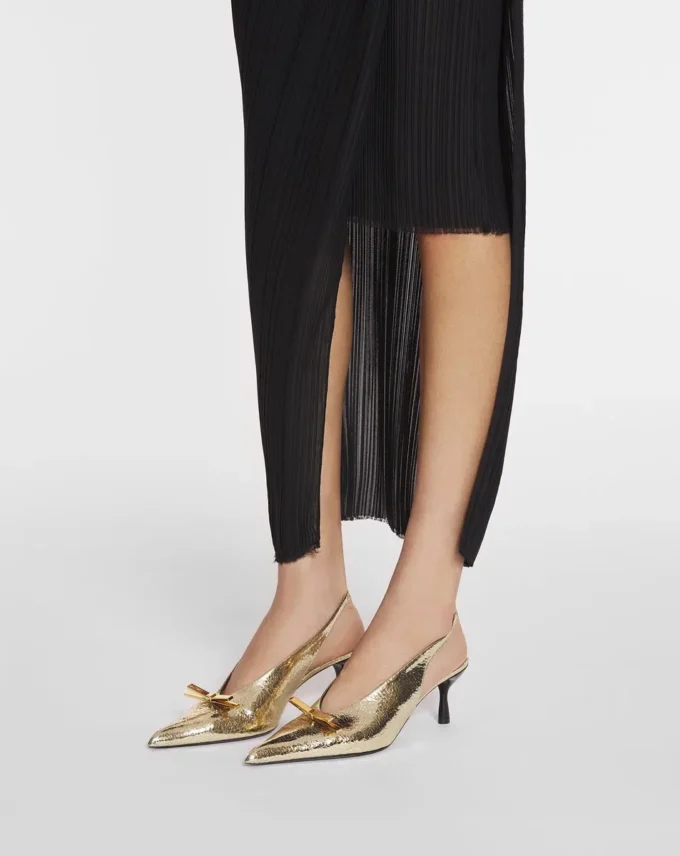 Lanvin Bow Slingback Pumps in Crackled Metallic Leather Lanvin Bow Slingback Pumps in Crackled Metallic Leather