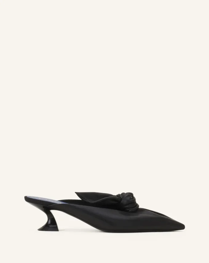 Midnight Step Bow Leather Mule with Heel Midnight Step Bow Leather Mule with Heel