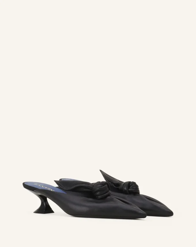 Midnight Step Bow Leather Mule with Heel Midnight Step Bow Leather Mule with Heel