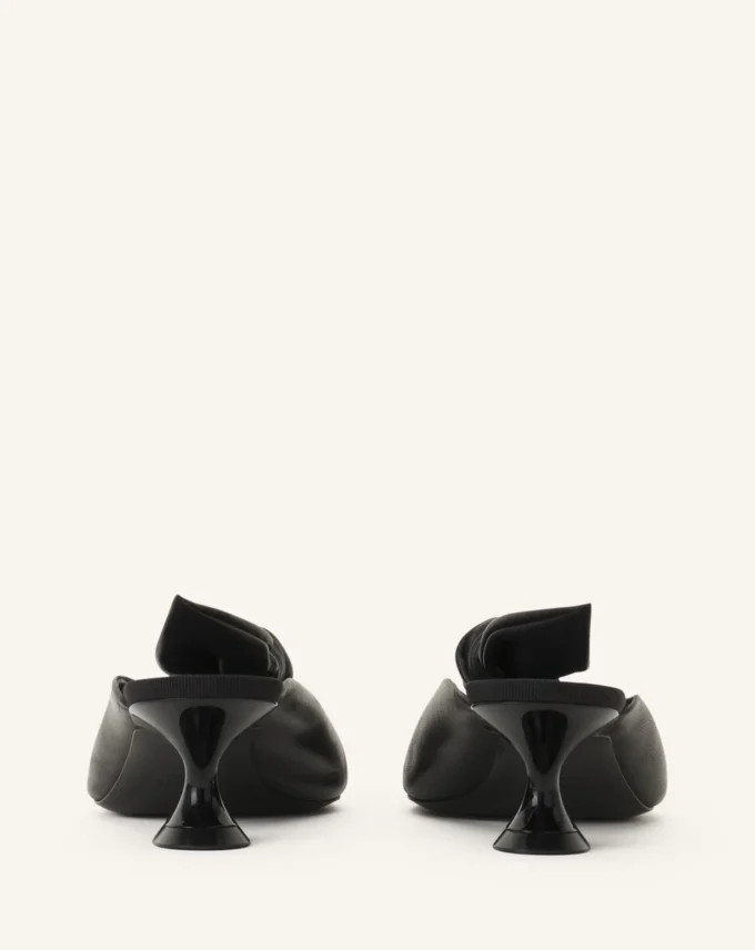 Midnight Step Bow Leather Mule with Heel Midnight Step Bow Leather Mule with Heel