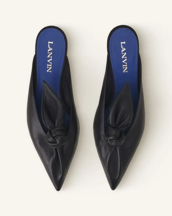 Midnight Step Bow Leather Mule with Heel Midnight Step Bow Leather Mule with Heel