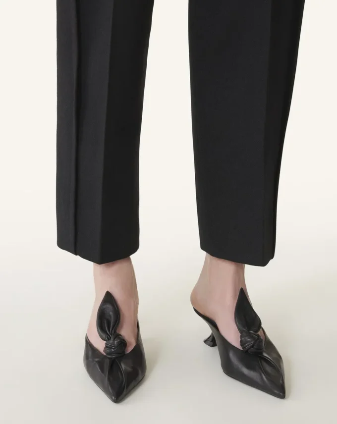 Midnight Step Bow Leather Mule with Heel Midnight Step Bow Leather Mule with Heel