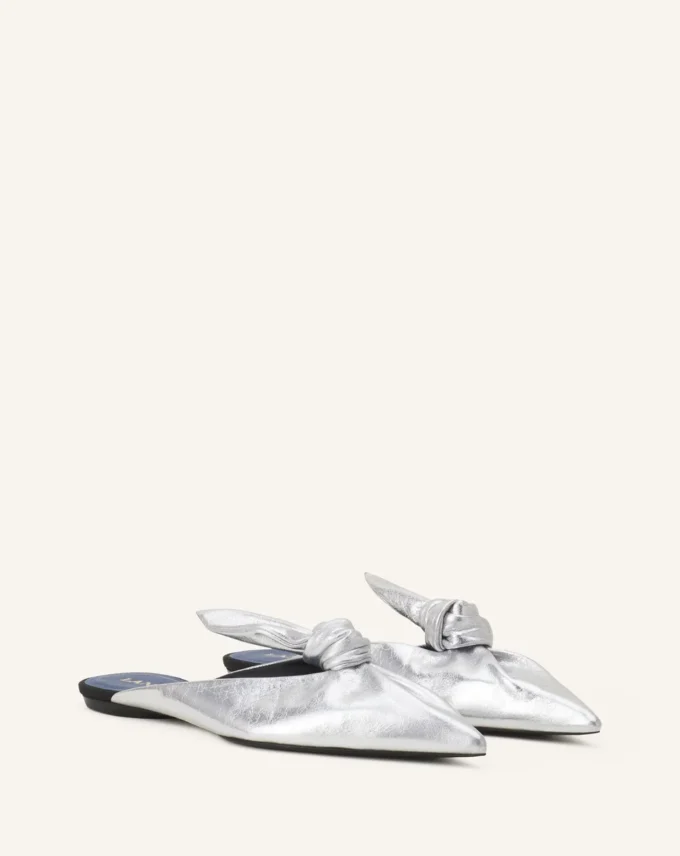 Midnight Step Bow Mule in Metallic Leather