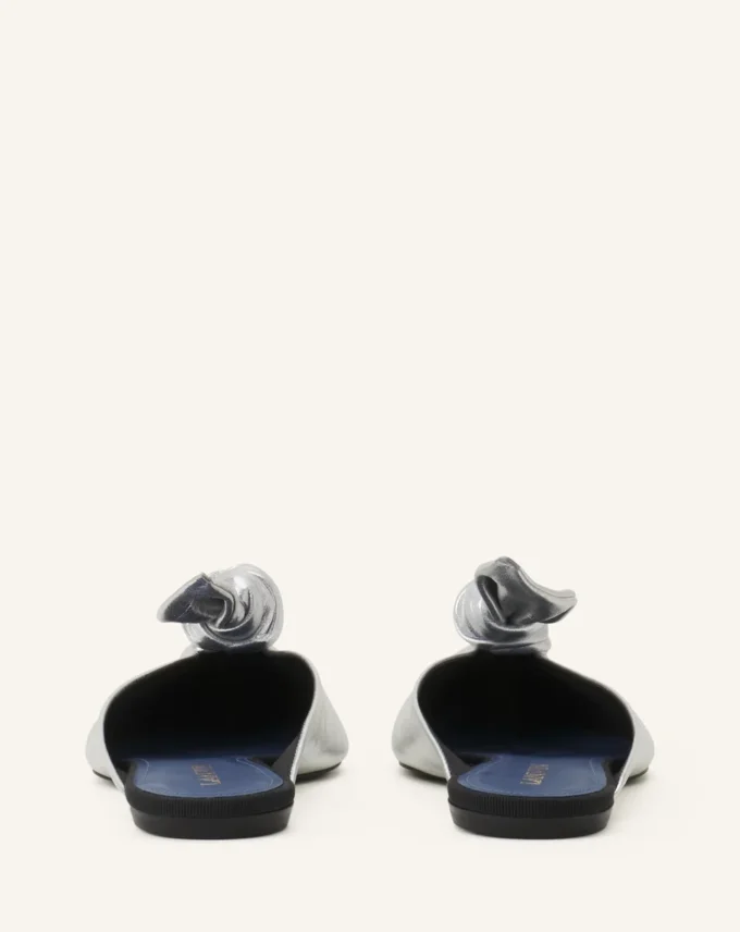 Midnight Step Bow Mule in Metallic Leather