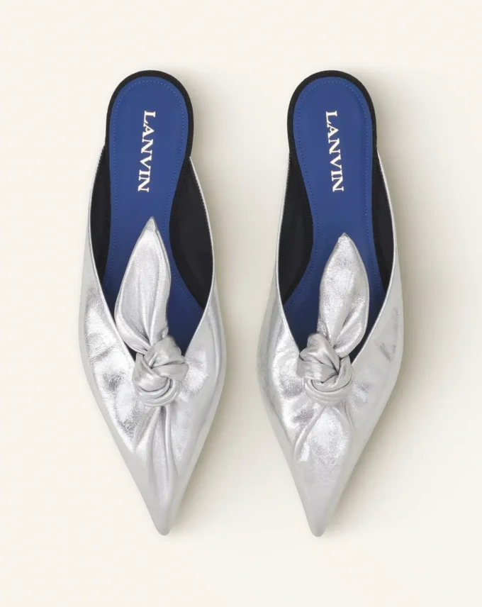 Midnight Step Bow Mule in Metallic Leather