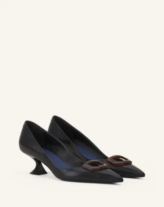 Midnight Step Leather Pump with Buckle