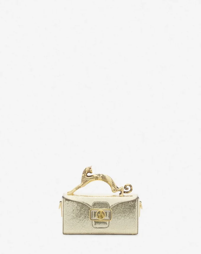 Nano Pencil Cat Bag in Crackled Metallic Leather