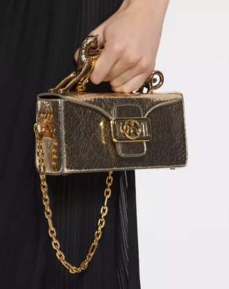Nano Pencil Cat Bag in Crackled Metallic Leather