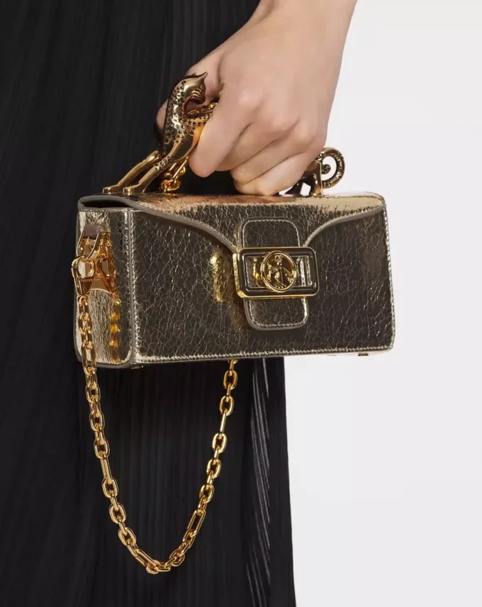 Nano Pencil Cat Bag in Crackled Metallic Leather