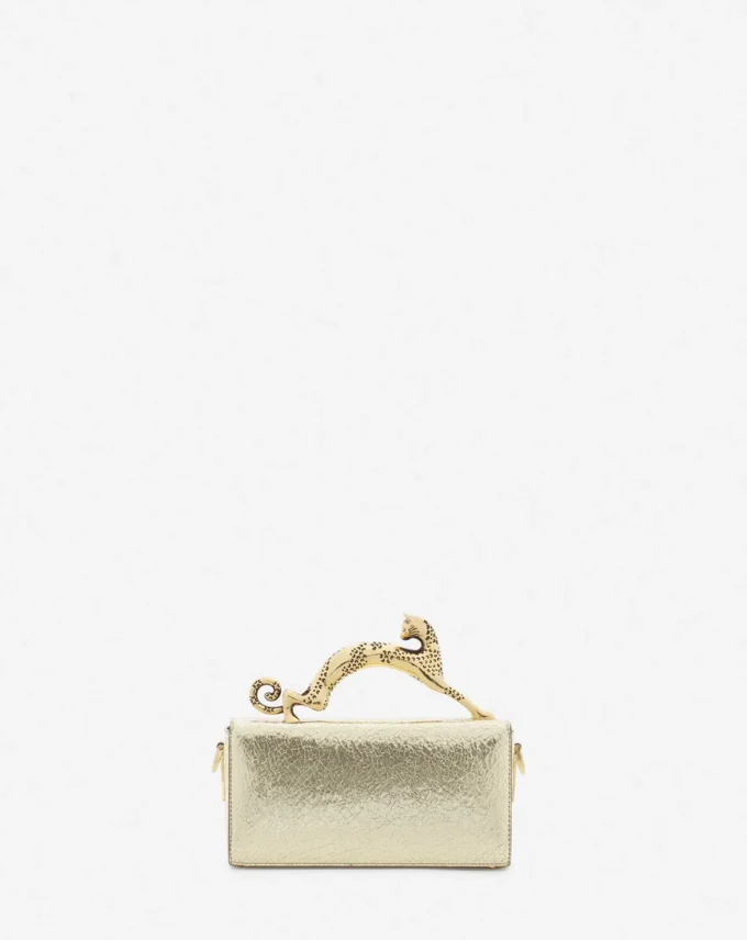 Nano Pencil Cat Bag in Crackled Metallic Leather