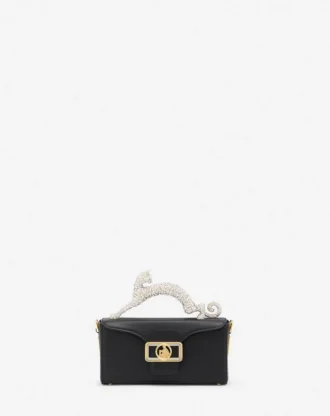 Nano Pencil Cat Bag in Leather and Rhinestone