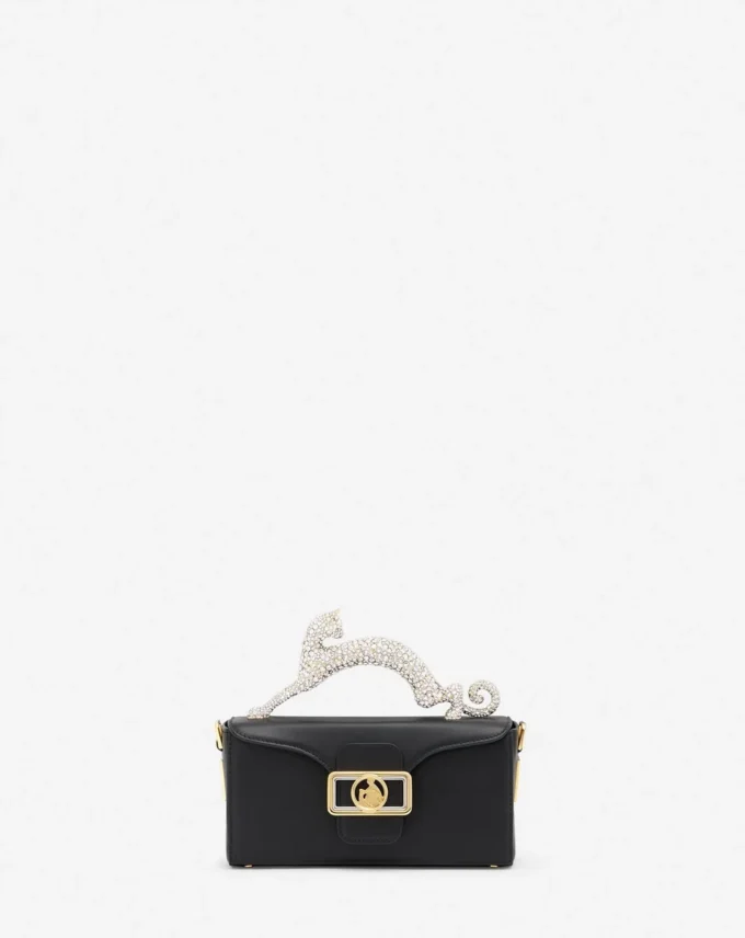 Nano Pencil Cat Bag in Leather and Rhinestone