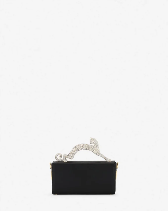 Nano Pencil Cat Bag in Leather and Rhinestone
