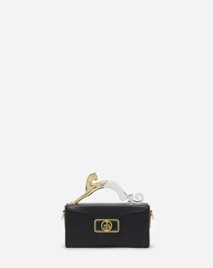 Pencil Cat Nano Leather Bag with a Bi-Material Cat