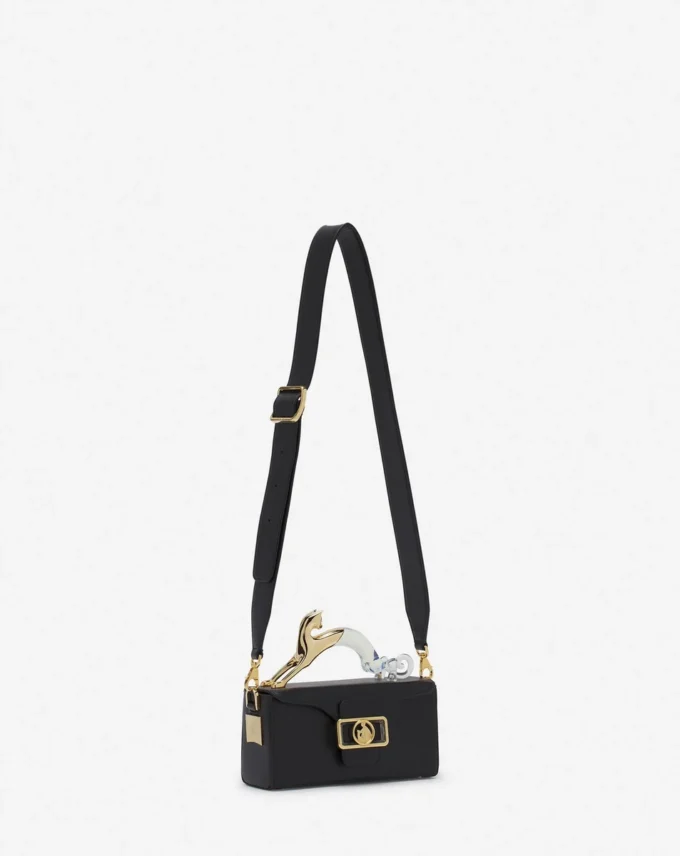Pencil Cat Nano Leather Bag with a Bi-Material Cat