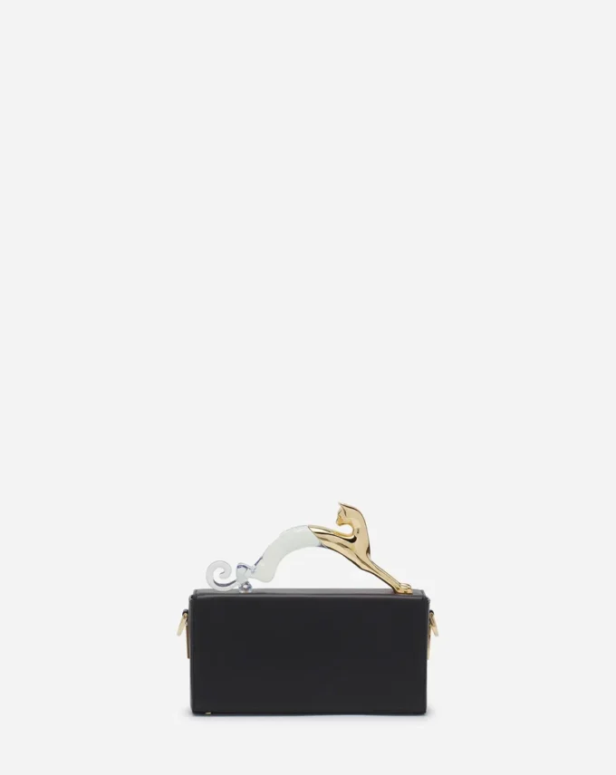 Pencil Cat Nano Leather Bag with a Bi-Material Cat