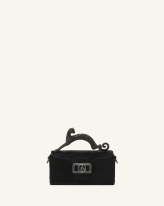 Pencil Cat Nano Leather Bag with Pony Effect and Rhinestones