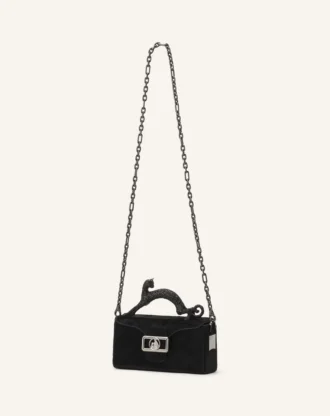 Pencil Cat Nano Leather Bag with Pony Effect and Rhinestones