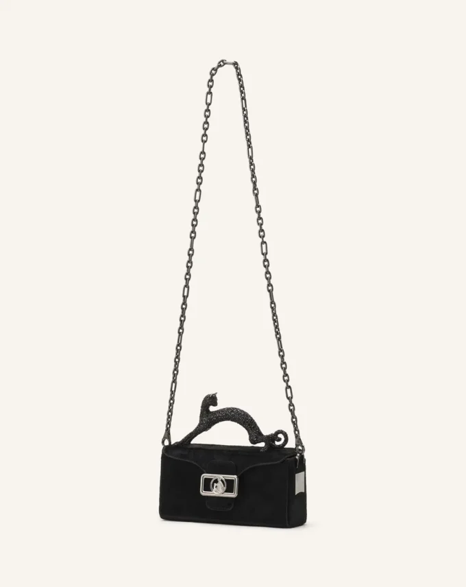 Pencil Cat Nano Leather Bag with Pony Effect and Rhinestones