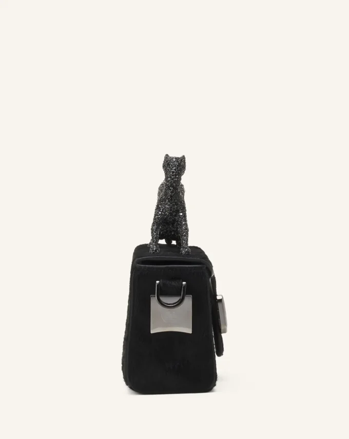 Pencil Cat Nano Leather Bag with Pony Effect and Rhinestones