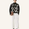 Wool and Leather Intarsia Turtleneck Sweater