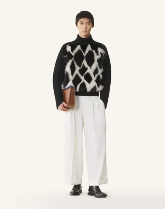 Wool and Leather Intarsia Turtleneck Sweater Wool and Leather Intarsia Turtleneck Sweater