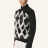 Wool and Leather Intarsia Turtleneck Sweater