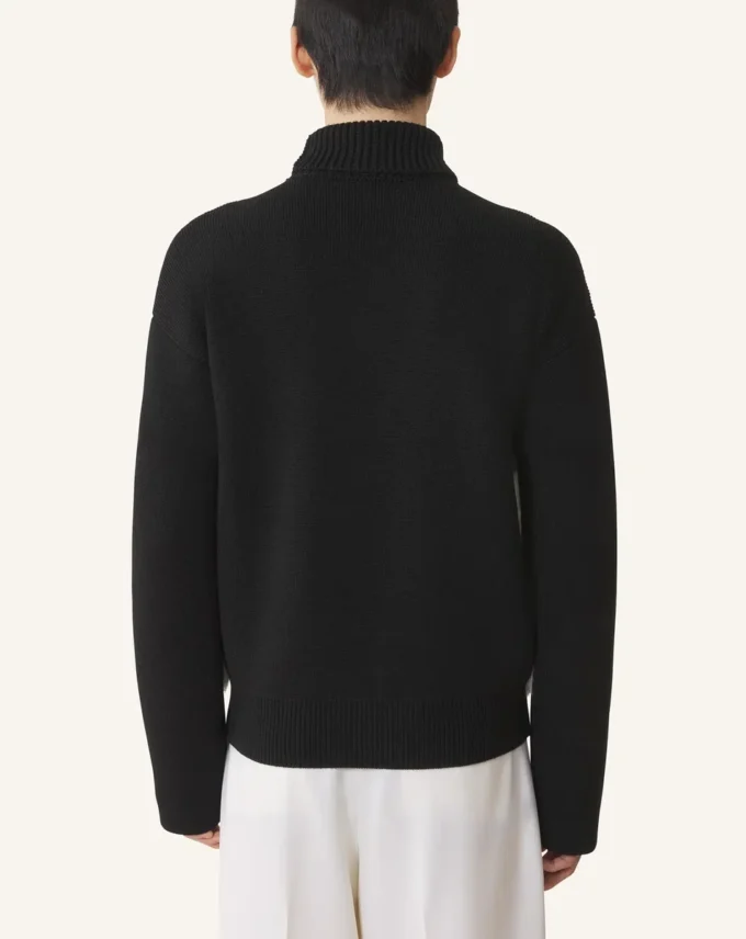 Wool and Leather Intarsia Turtleneck Sweater