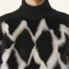 Wool and Leather Intarsia Turtleneck Sweater